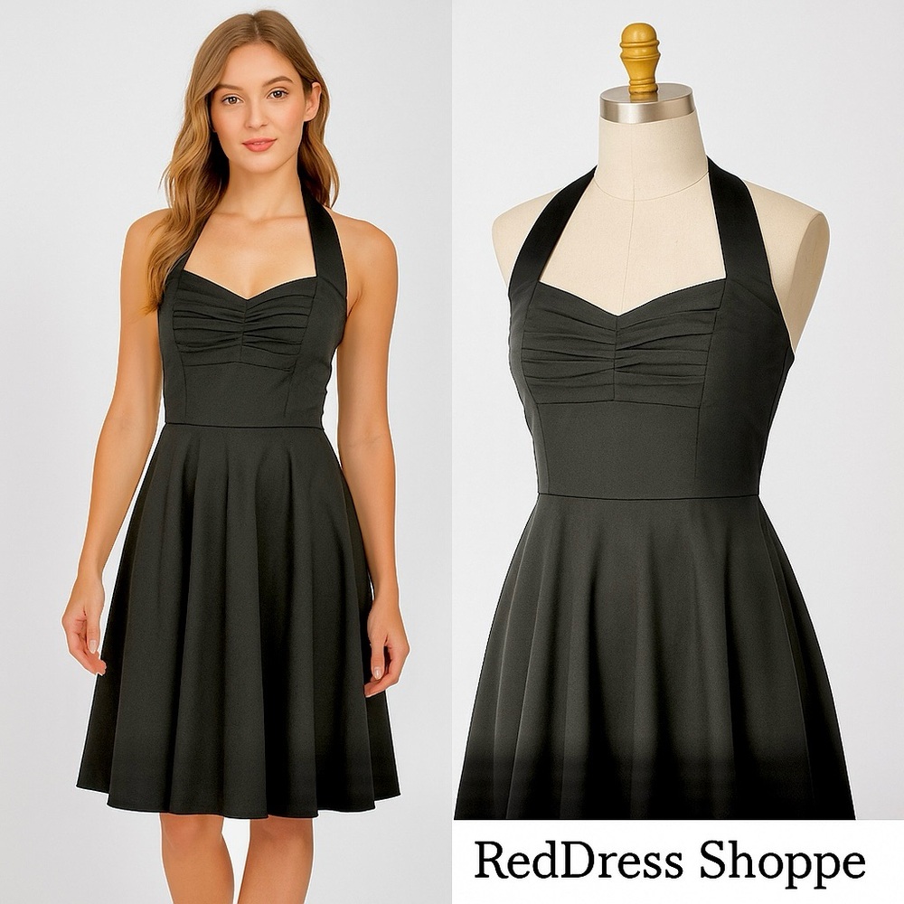 The Red Dress Shoppe,The Onyx VTG Reproduction Halter Swing Skirt Dress,Size M